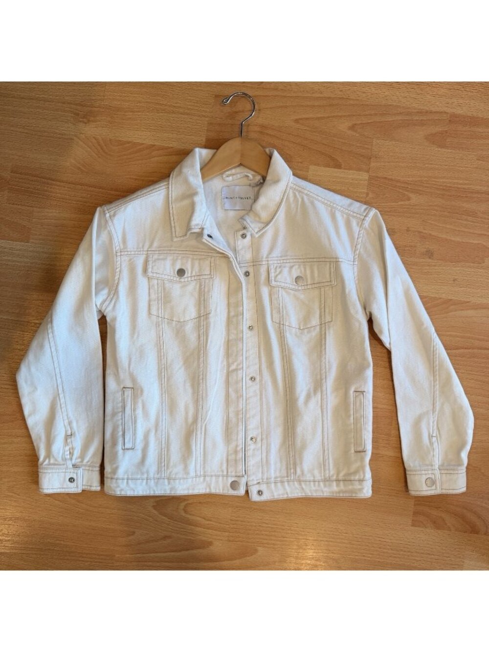 Mint velvet White Denim Jacket XS Long Sleeve Buttons NWT